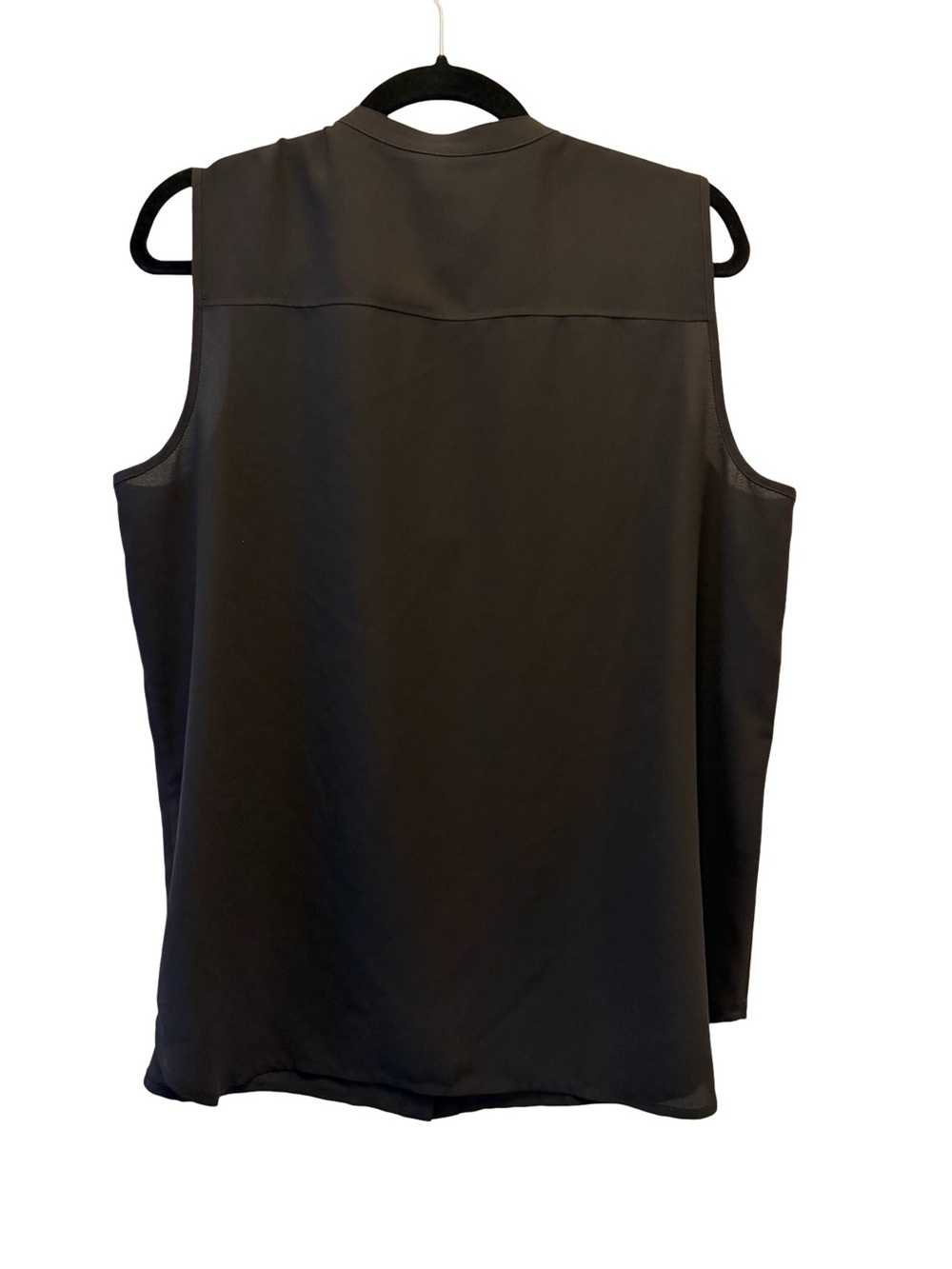 Anne Klein Solid Black Sleeveless Pleated Button Down Neck Blouse Size 16 - Picture 3 of 7